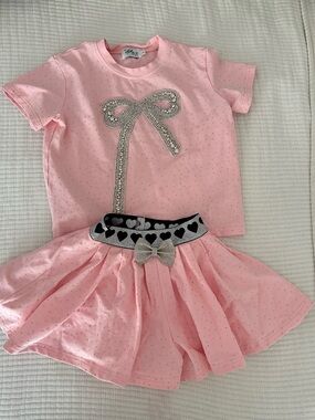 Lola + The Boys Pink Rhinestone Bow Tee and matching skort